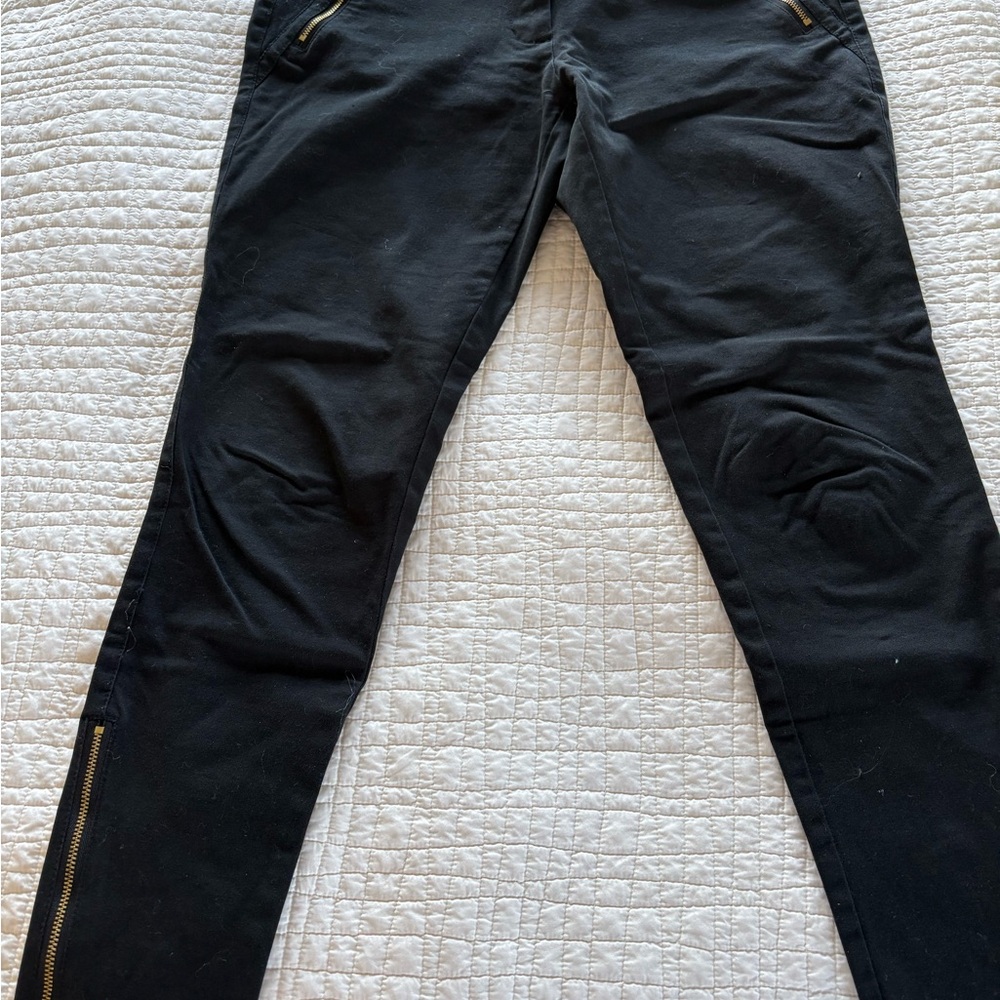 Michael Kors Black Skinny Jeans with Gold Zipper Accents